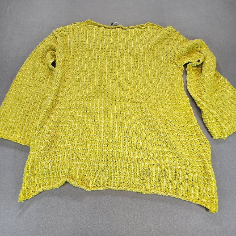 Davi & Dani Waffle Knit Sweater Womens L Yellow Bell Sleeve Boho Boat Neck - Picture 2 of 7